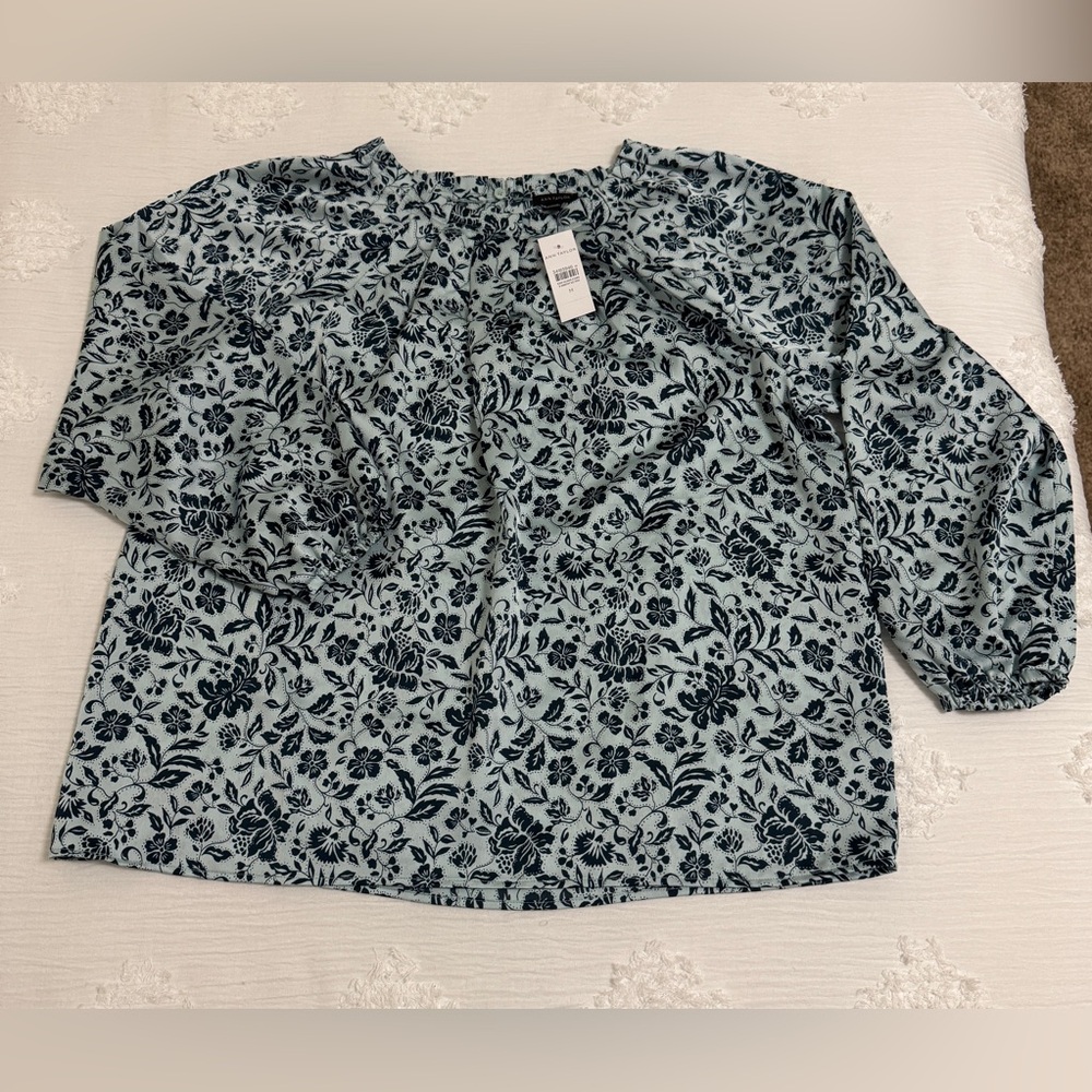 Ann Taylor Light Blue Floral Blouse